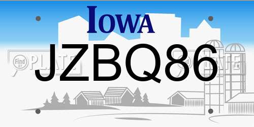 JZBQ86 Iowa License Plate