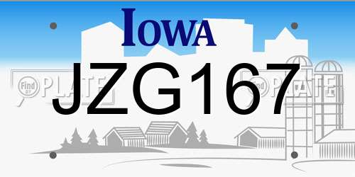 JZG167 Iowa License Plate