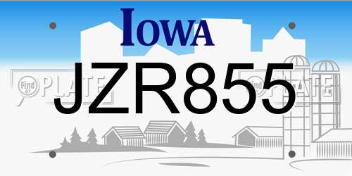 JZR855 Iowa License Plate