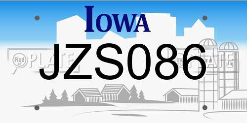 JZS086 Iowa License Plate