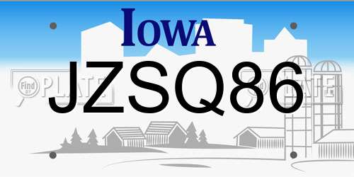 JZSQ86 Iowa License Plate