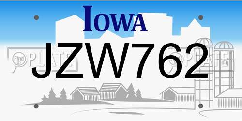 JZW762 Iowa License Plate