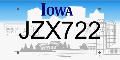 JZX722 Iowa License Plate