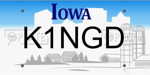 K1NGD Iowa License Plate