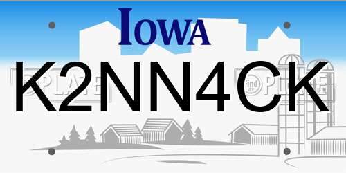 K2NN4CK Iowa License Plate