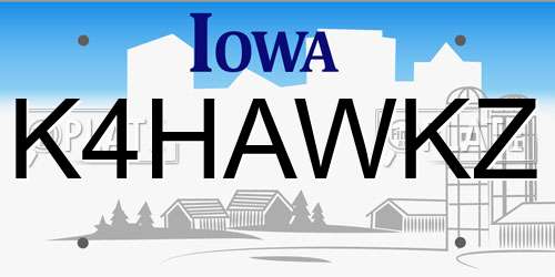 K4HAWKZ Iowa License Plate