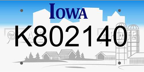K802140 Iowa License Plate