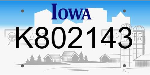 K802143 Iowa License Plate