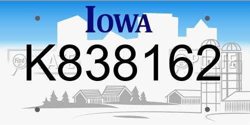 K838162 Iowa License Plate