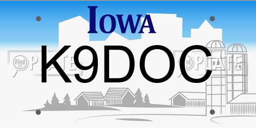 K9DOC Iowa License Plate