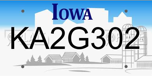 KA2G302 Iowa License Plate