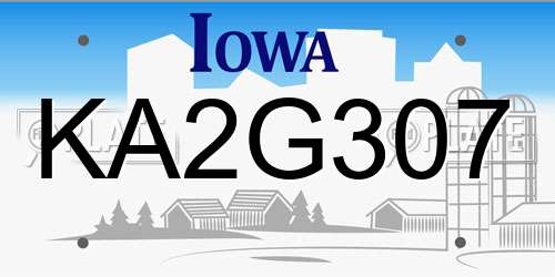 KA2G307 Iowa License Plate