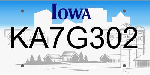 KA7G302 Iowa License Plate