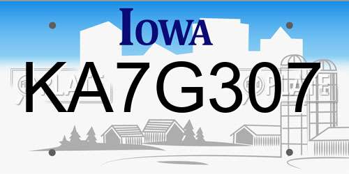 KA7G307 Iowa License Plate