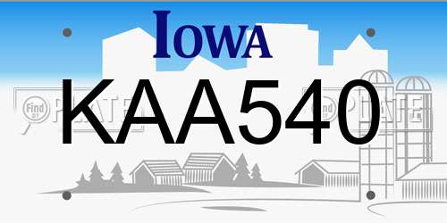 KAA540 Iowa License Plate