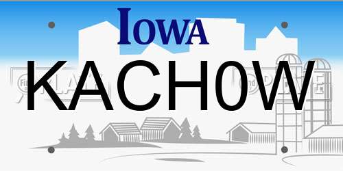 KACH0W Iowa License Plate