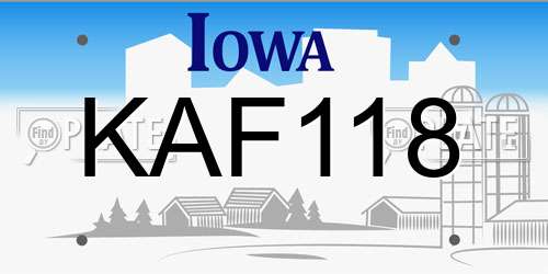 KAF118 Iowa License Plate