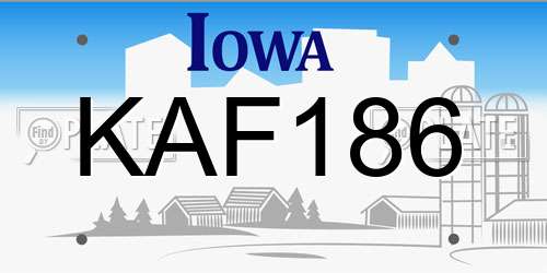 KAF186 Iowa License Plate