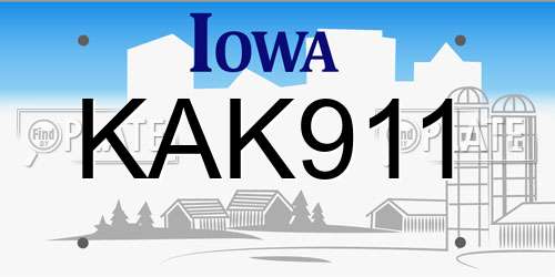 KAK911 Iowa License Plate