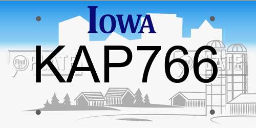 KAP766 Iowa License Plate