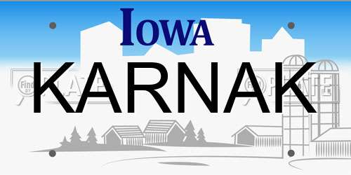 KARNAK Iowa License Plate