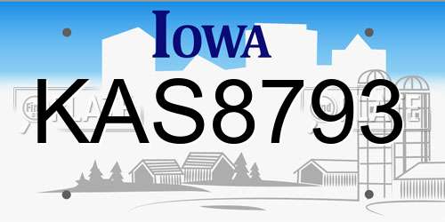 KAS8793 Iowa License Plate