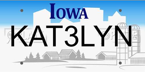 KAT3LYN Iowa License Plate