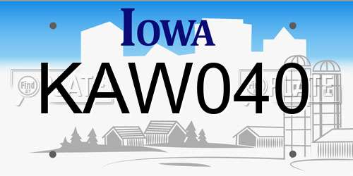 KAW040 Iowa License Plate
