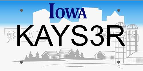 KAYS3R Iowa License Plate