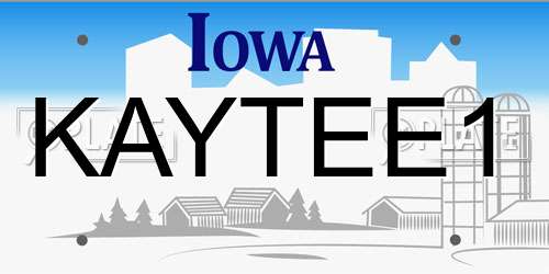 KAYTEE1 Iowa License Plate
