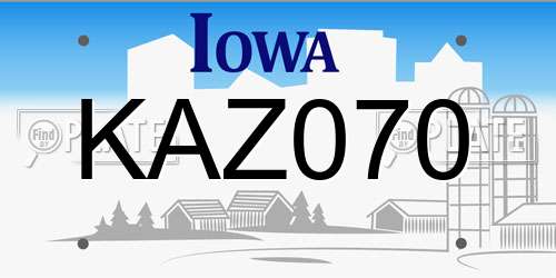 KAZ070 Iowa License Plate