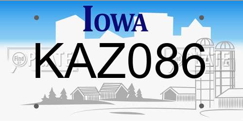 KAZ086 Iowa License Plate