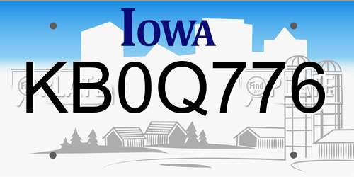 KB0Q776 Iowa License Plate