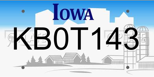 KB0T143 Iowa License Plate