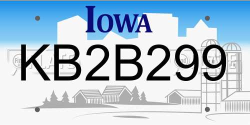 KB2B299 Iowa License Plate