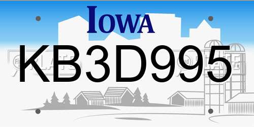 KB3D995 Iowa License Plate