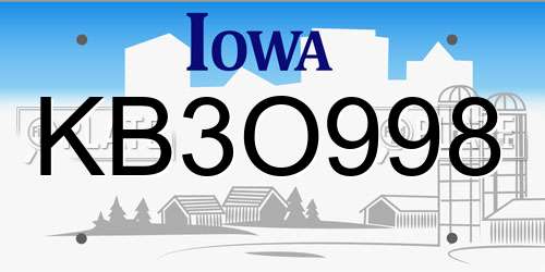 KB3O998 Iowa License Plate