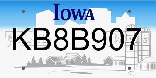 KB8B907 Iowa License Plate