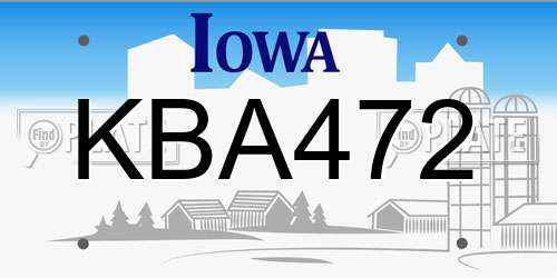 KBA472 Iowa License Plate