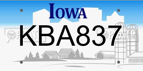 KBA837 Iowa License Plate