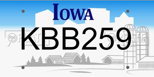 KBB259 Iowa License Plate
