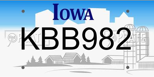 KBB982 Iowa License Plate