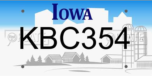 KBC354 Iowa License Plate