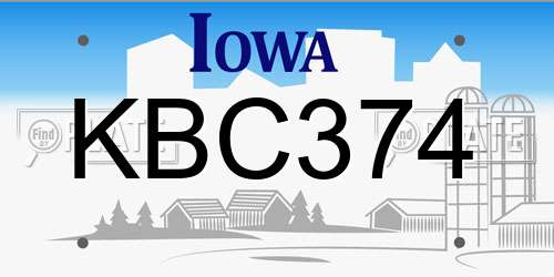 KBC374 Iowa License Plate