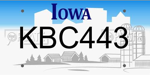 KBC443 Iowa License Plate