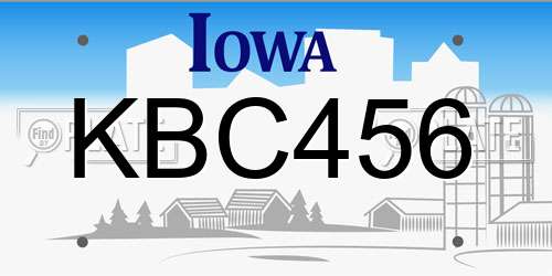 KBC456 Iowa License Plate
