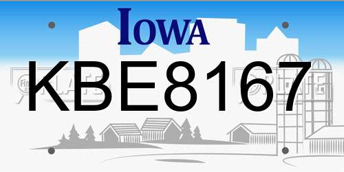 KBE8167 Iowa License Plate