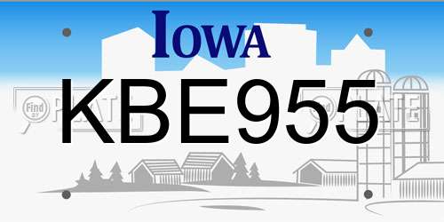 KBE955 Iowa License Plate