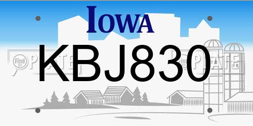 KBJ830 Iowa License Plate