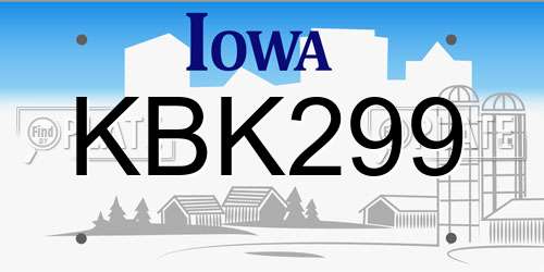 KBK299 Iowa License Plate